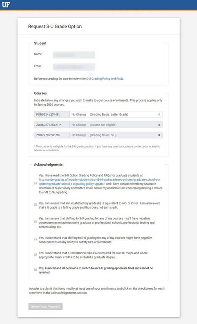 S/U Grading request form sample